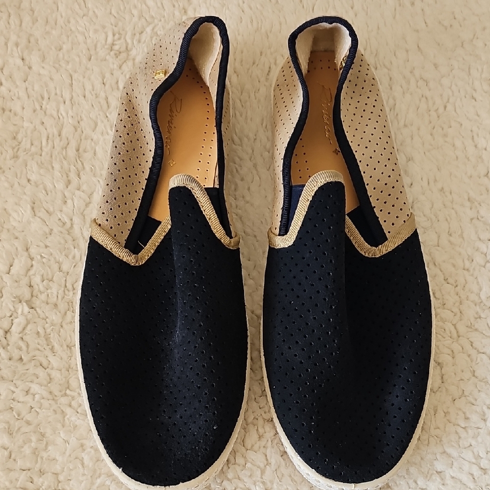 Rivieras Suede Navy and Beige Slip-Ons EUR Size 43